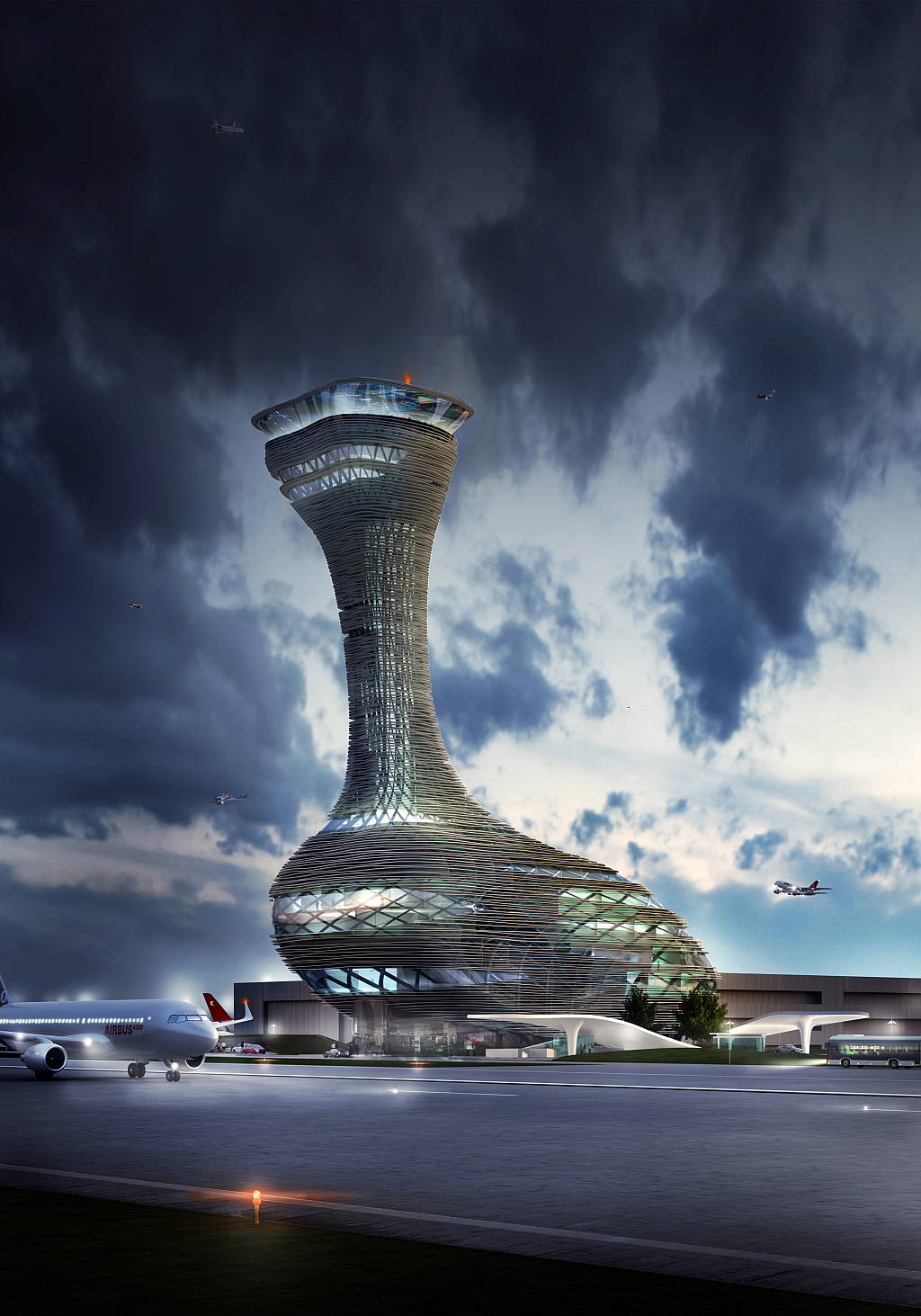 Un render del diseño creado por RMJM para la Torre de Control de Tráfico Aéreo en Estambul : Render © RMJM