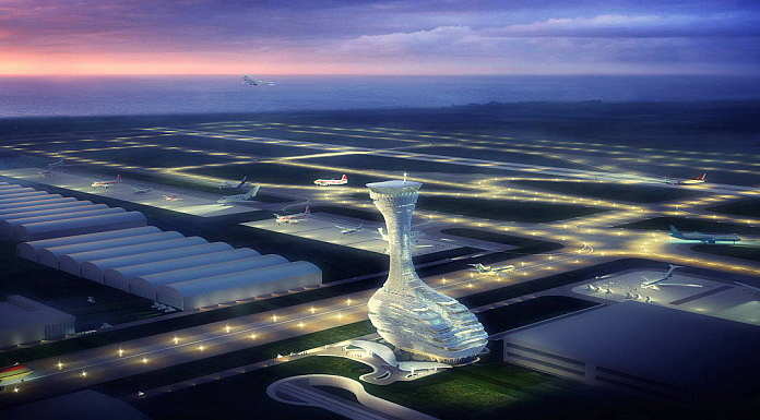 Un render del diseño creado por RMJM para la Torre de Control de Tráfico Aéreo en Estambul : Render © RMJM
