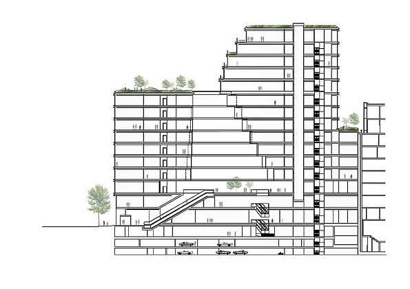 Hästen 21 Stockholm Section A - A' 14 Floors Green : Diagram © Schmidt Hammer Lassen Architects