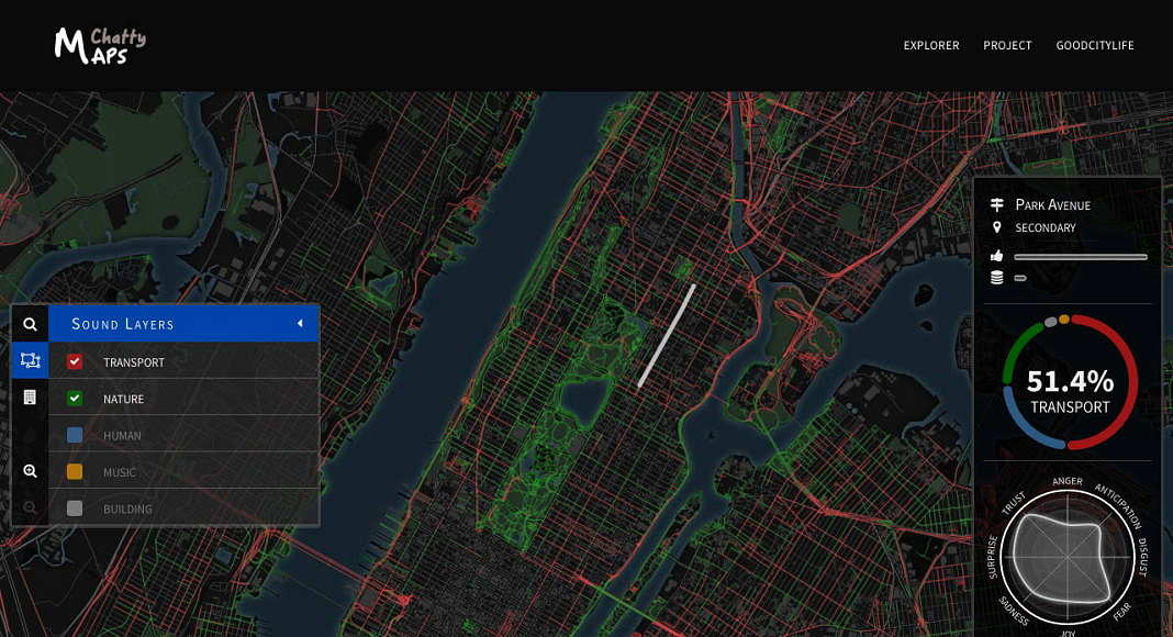 Sleccionar la estratificación de los sonidos urbanos : Imágen © Chatty Maps