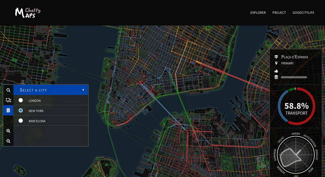 Inspeccionar el paisaje sonoro de un segmento de una calle : Imágen © Chatty Maps