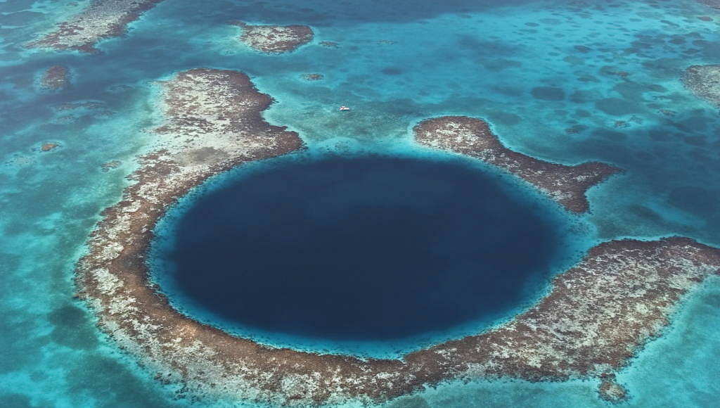 The Blue Hole Natural Monument at Lighthouse Atoll is part of the Belize Barrier Reef Reserve System World Heritage Site and a popular dive site. : Photo © naturepl.com / Brandan Cole / WWF