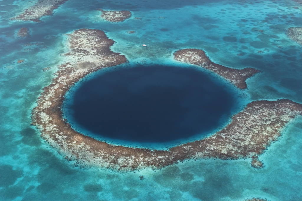 The Blue Hole Natural Monument at Lighthouse Atoll is part of the Belize Barrier Reef Reserve System World Heritage Site and a popular dive site. : Photo © naturepl.com / Brandan Cole / WWF