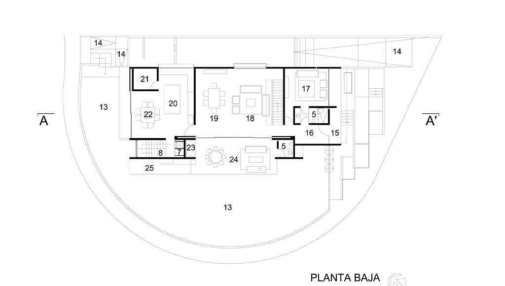 Planta Baja del proyecto ejecutivo para la CasaBlanca : Dibujo © Agraz Arquitectos