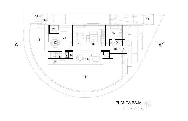 Planta Baja del proyecto ejecutivo para la CasaBlanca : Dibujo © Agraz Arquitectos