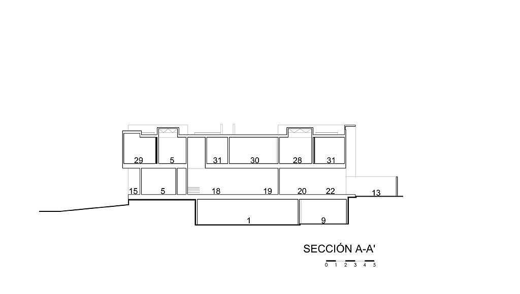 Sección A - A' del proyecto ejecutivo para la CasaBlanca : Dibujo © Agraz Arquitectos