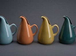 Russel Wright (1904–76) Four American Modern pitchers Designed 1937 Glazed earthenware Each: 10¾ x 8⅛ x 6½ (27.3 x 20.6 x 16.5 cm) Produced by Steubenville Pottery Company, Steubenville, Ohio : Photo by © Shane Culpepper, Tulsa