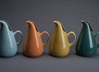 Russel Wright (1904–76) Four American Modern pitchers Designed 1937 Glazed earthenware Each: 10¾ x 8⅛ x 6½ (27.3 x 20.6 x 16.5 cm) Produced by Steubenville Pottery Company, Steubenville, Ohio : Photo by © Shane Culpepper, Tulsa