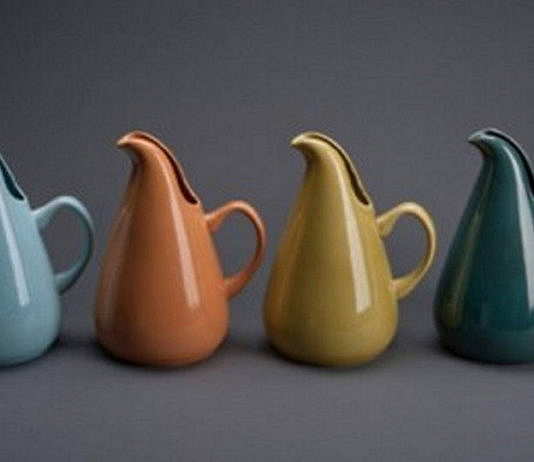 Russel Wright (1904–76) Four American Modern pitchers Designed 1937 Glazed earthenware Each: 10¾ x 8⅛ x 6½ (27.3 x 20.6 x 16.5 cm) Produced by Steubenville Pottery Company, Steubenville, Ohio : Photo by © Shane Culpepper, Tulsa