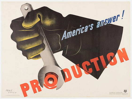 Designed by Jean Carlu (French, active United States, 1900 - 1997) Poster, America’s Answer! Production Designed 1942 Offset lithograph on paper 76.2 × 101.6 cm (30 × 40 in.) Printed by the U.S. Government Printing Office Published by the Office of Emergency Management (USA) : Photo Matt Flynn © Smithsonian Institution