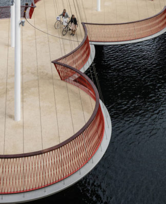 Olafur Eliasson Cirkelbroen, 2015 25 x 19.6 x 39.3 m Christianshavns Kanal, Copenhagen, 2015 : Photo: Anders Sune Berg, for Nordea-fonden A gift from Nordea-fonden to the city of Copenhagen © Olafur Eliasson