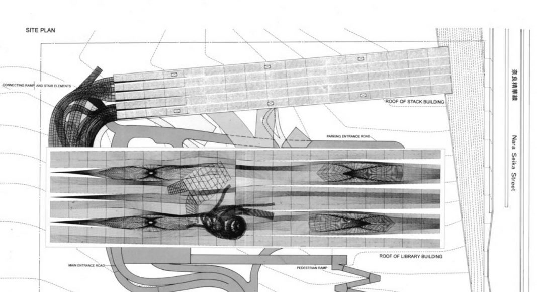 Reiser + Umemoto, Kansai National Diet Library (competition): Site plan, 1997. RUR Architecture records, Canadian Centre for Architecture, Montreal : Photo credit Gift of RUR Architecture. © RUR Architecture