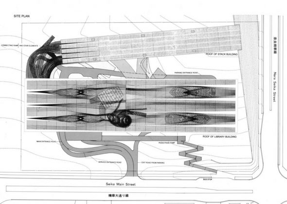 Reiser + Umemoto, Kansai National Diet Library (competition): Site plan, 1997. RUR Architecture records, Canadian Centre for Architecture, Montreal : Photo credit Gift of RUR Architecture. © RUR Architecture