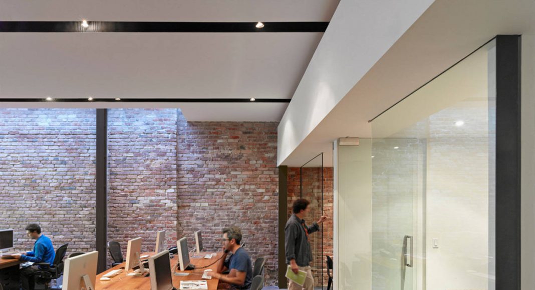 Hybrid Design detail of skylight at first/ground floor office area by Terry & Terry Architecture : Photo © Bruce Damonte