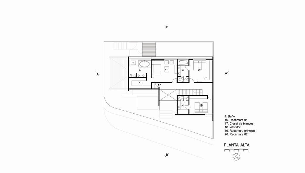 Planta Alta Casa X proyecto de Agraz Arquitectos y Elías Rizo : Dibujo © Agraz Arquitectos