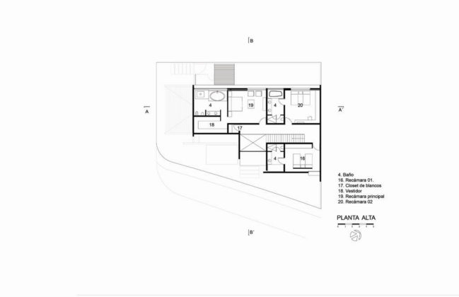 Planta Alta Casa X proyecto de Agraz Arquitectos y Elías Rizo : Dibujo © Agraz Arquitectos