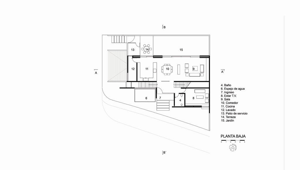 Planta Baja Casa X proyecto de Agraz Arquitectos y Elías Rizo : Dibujo © Agraz Arquitectos