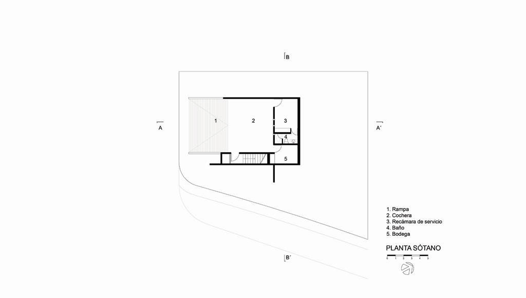 Planta Sótano Casa X proyecto de Agraz Arquitectos y Elías Rizo : Dibujo © Agraz Arquitectos