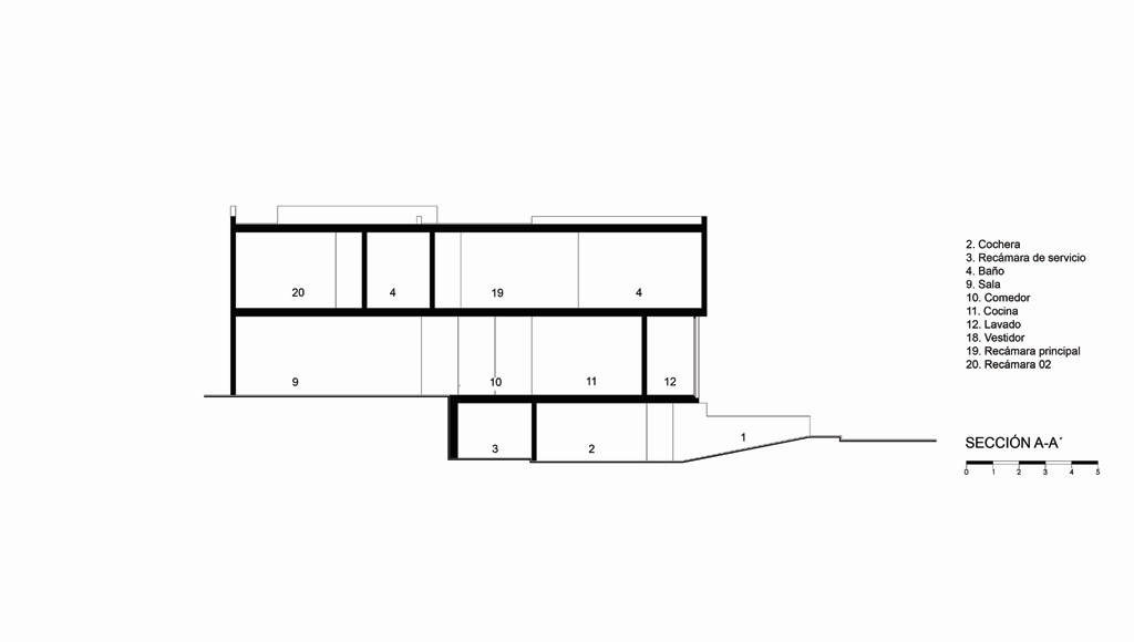 Sección A - A' Casa X proyecto de Agraz Arquitectos y Elías Rizo : Dibujo © Agraz Arquitectos