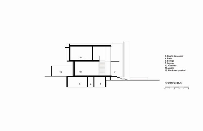 Sección B - B' Casa X proyecto de Agraz Arquitectos y Elías Rizo : Dibujo © Agraz Arquitectos