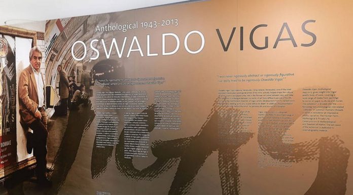 Installation views of “Oswaldo Vigas: Anthological 1943-2013,” curated by Belgica Rodriguez and Katja Weitering, exhibition design by Jowa Imre Kis-Jovak, Museu de Arte Contemporânea da Universidade de São Paulo