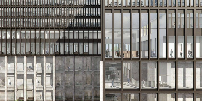 New Amsterdam Courthouse Exterior Facade by KAAN Architecten : Render © Beauty & The Bit and © KAAN Architecten