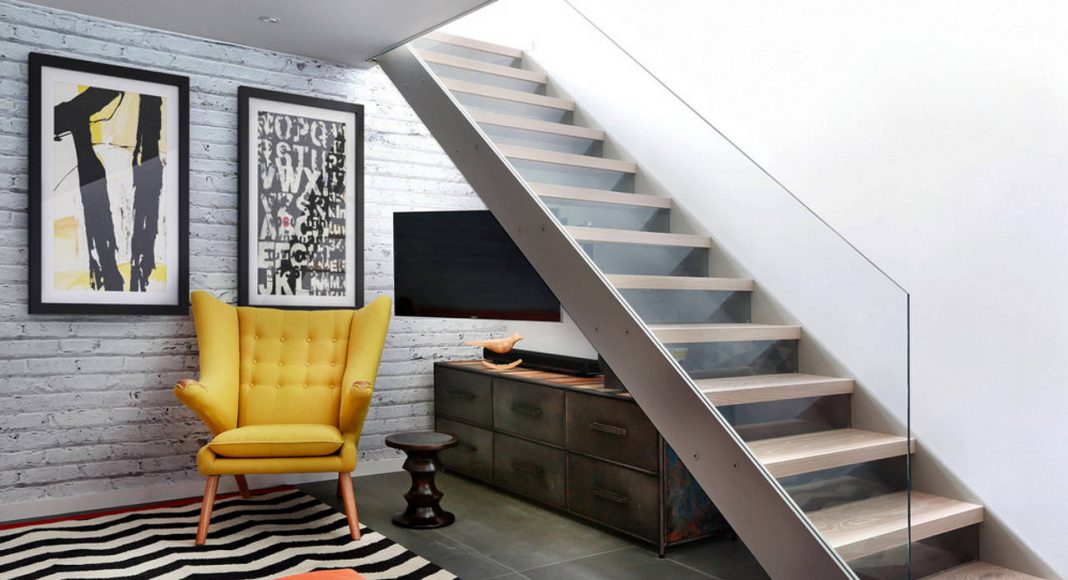 Staircase and TV + Living Room, Lower Ground Floor - Southwood by LLI Design : Photo credit © Alex Maguire