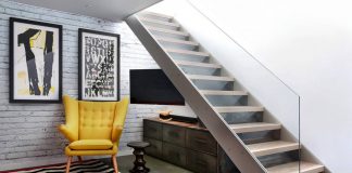 Staircase and TV + Living Room, Lower Ground Floor - Southwood by LLI Design : Photo credit © Alex Maguire