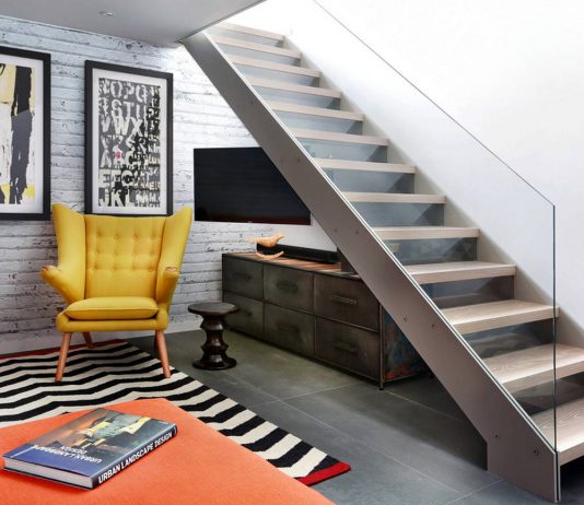 Staircase and TV + Living Room, Lower Ground Floor - Southwood by LLI Design : Photo credit © Alex Maguire