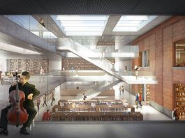 Espacios Interiores del Primer Nivel de la Biblioteca Municipal de Aalst diseño de KAAN Architecten : Render ©EdiT - © KAAN Architecten