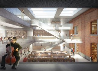 Espacios Interiores del Primer Nivel de la Biblioteca Municipal de Aalst diseño de KAAN Architecten : Render ©EdiT - © KAAN Architecten