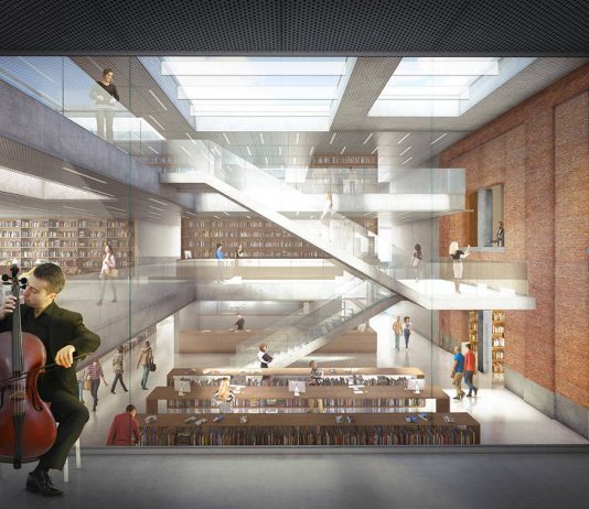 KAAN Architecten diseña la Biblioteca Municipal de Aalst Espacios Interiores del Primer Nivel de la Biblioteca Municipal de Aalst diseño de KAAN Architecten : Render ©EdiT - © KAAN Architecten