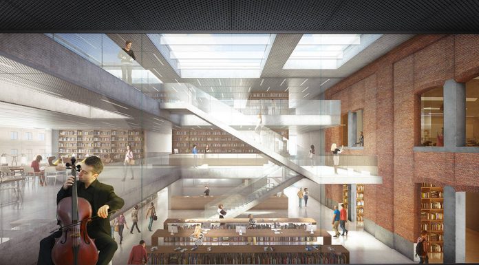 Espacios Interiores del Primer Nivel de la Biblioteca Municipal de Aalst diseño de KAAN Architecten : Render ©EdiT - © KAAN Architecten