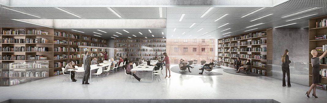 Espacios Interiores de la Biblioteca Municipal de Aalst diseño de KAAN Architecten : Render ©EdiT - © KAAN Architecten