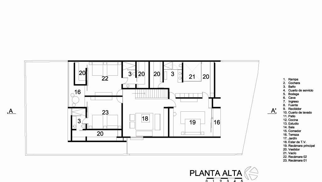 Casa HG Planta Alta diseñada por Agraz Arquitectos : Dibujo © Agraz Arquitectos