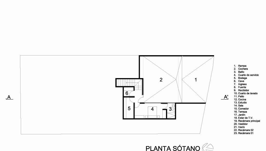 Casa HG Planta Sótano diseñada por Agraz Arquitectos : Dibujo © Agraz Arquitectos