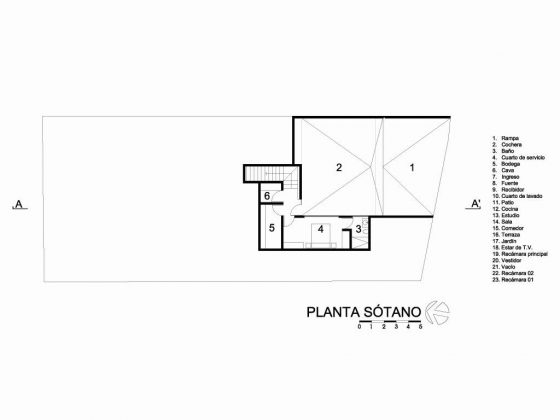 Casa HG Planta Sótano diseñada por Agraz Arquitectos : Dibujo © Agraz Arquitectos