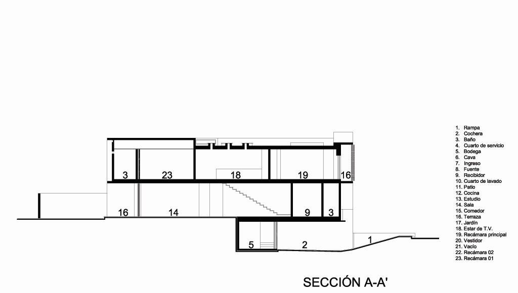 Casa HG Sección A - A' diseñada por Agraz Arquitectos : Dibujo © Agraz Arquitectos