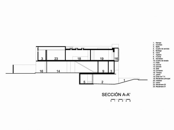 Casa HG Sección A - A' diseñada por Agraz Arquitectos : Dibujo © Agraz Arquitectos