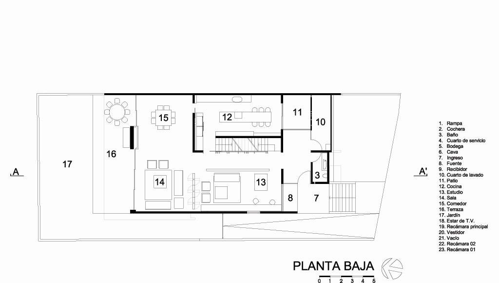 Casa HG Planta Baja diseñada por Agraz Arquitectos : Dibujo © Agraz Arquitectos