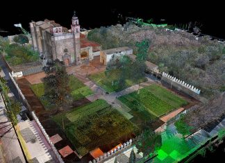 Imagen contextual en nube de puntos láser del Ex Convento de Tochimilco, Puebla : Foto © CNMH-INAH