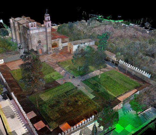 Imagen contextual en nube de puntos láser del Ex Convento de Tochimilco, Puebla : Foto © CNMH-INAH