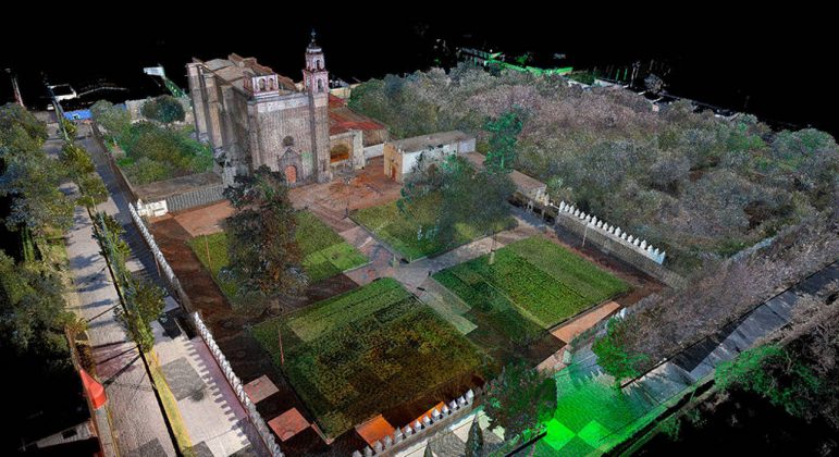 Imagen contextual en nube de puntos láser del Ex Convento de Tochimilco, Puebla : Foto © CNMH-INAH