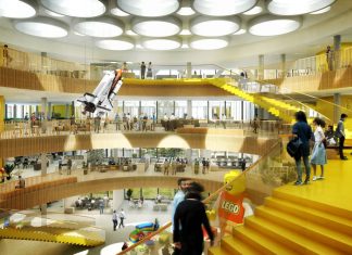LEGO Group Headquarters Atrium View in Billund by C.F. Møller Architects : Render © C.F. Møller Architects
