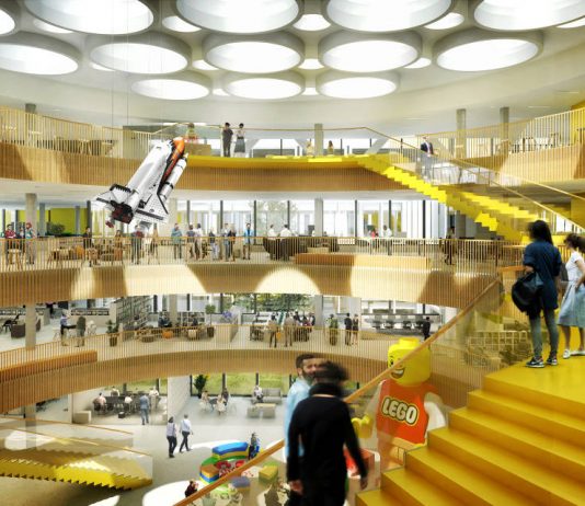 LEGO Group Headquarters Atrium View in Billund by C.F. Møller Architects : Render © C.F. Møller Architects