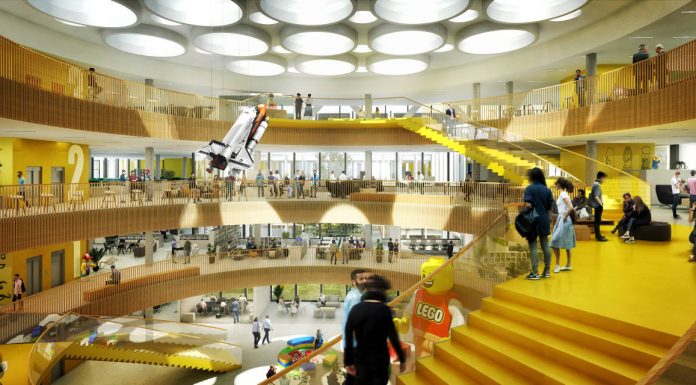 LEGO Group Headquarters Atrium View in Billund by C.F. Møller Architects : Render © C.F. Møller Architects