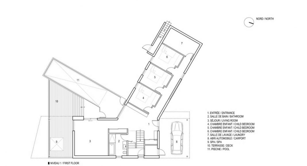 Altaïr House First Floor Plan : Drawing © Bourgeois / Lechasseur Architects