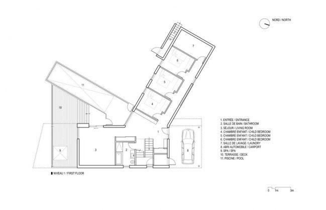 Altaïr House First Floor Plan : Drawing © Bourgeois / Lechasseur Architects