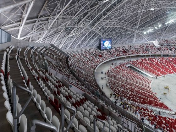 The Stadium incorporates a moving tier of seats that can be pulled forward when the athletics track is not in use. This improves proximity to the pitch and thus enhances spectator experience and atmosphere : Photo credit © Christian Richters