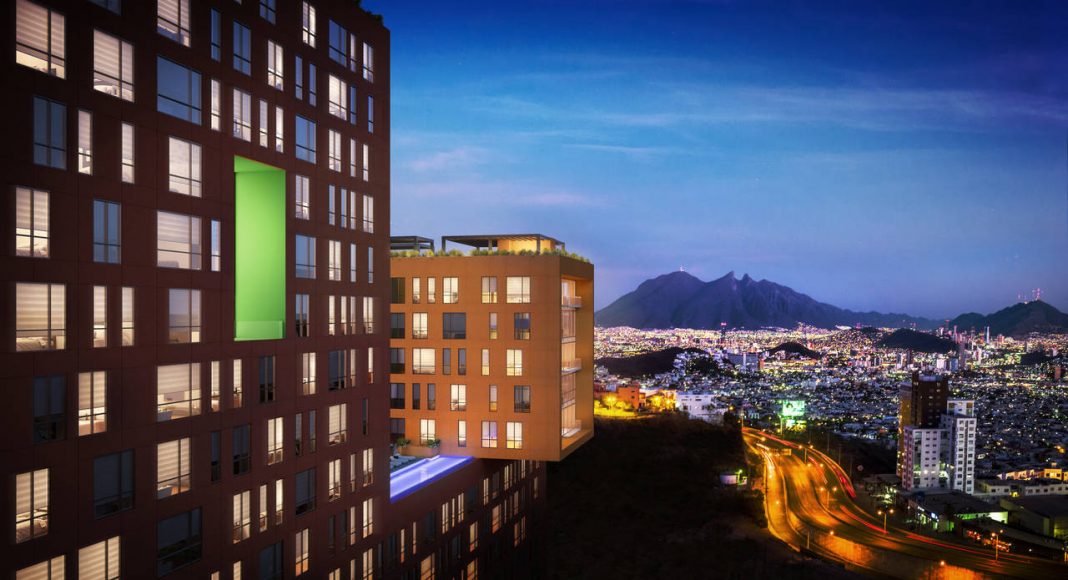 Vista Panorámica desde el Edificio JADE hacia la Ciudad de Monterrey del Proyecto CANTERA : Render cortesía de © Carza